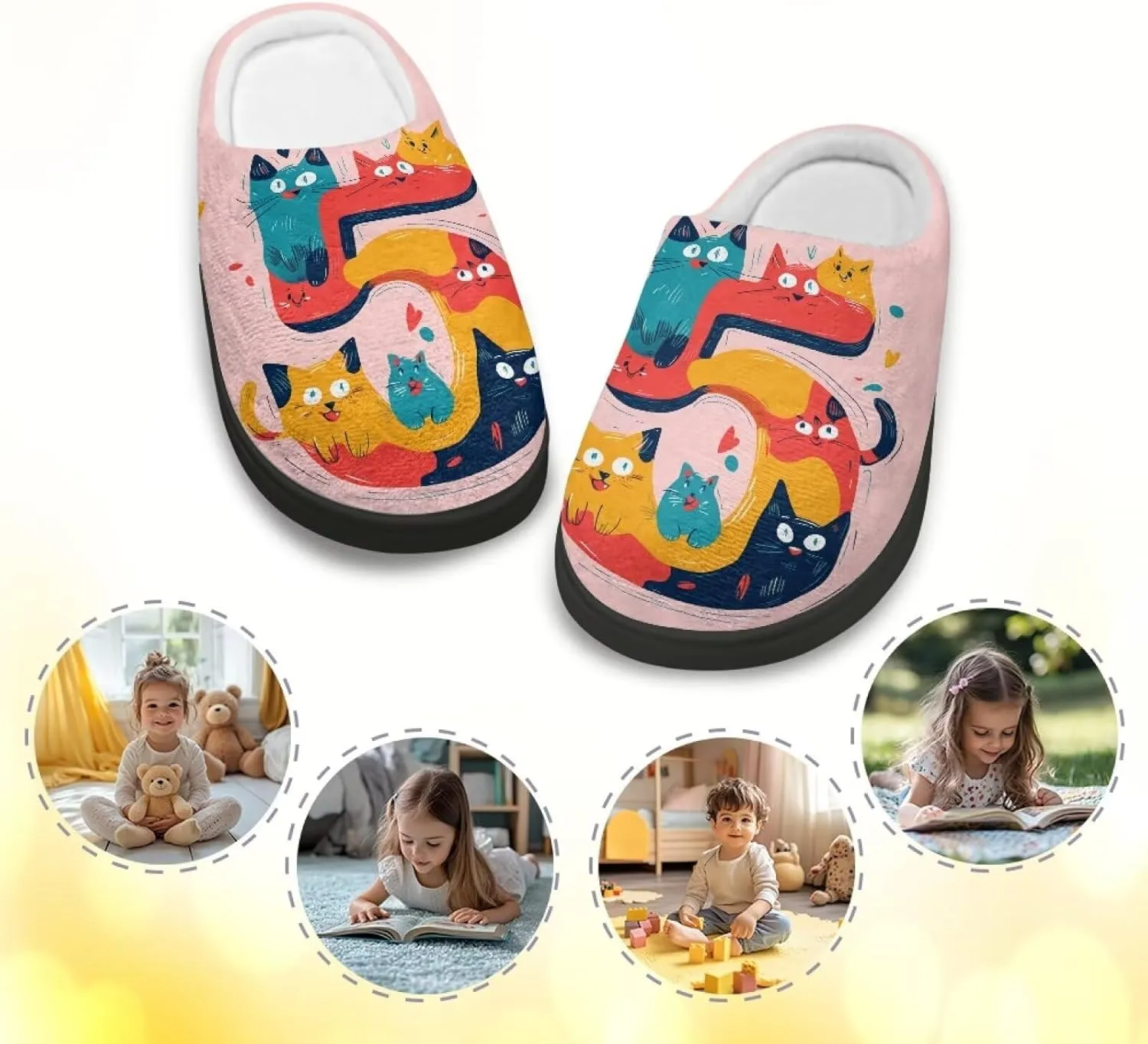 Cartoon Children's Plush Slippers for Boys Girls House Fuzzy Non-Slip Winter Warm Fluffy Lightweight Comfort Soft Indoor Outdoor Washable Slippers US Size 9-15