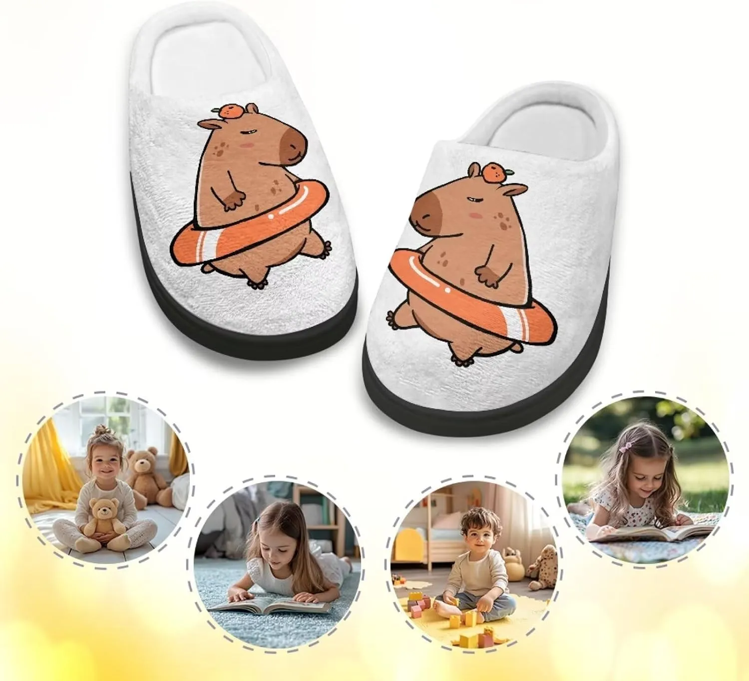 Cartoon Children's Plush Slippers for Boys Girls House Fuzzy Non-Slip Winter Warm Fluffy Lightweight Comfort Soft Indoor Outdoor Washable Slippers US Size 9-15