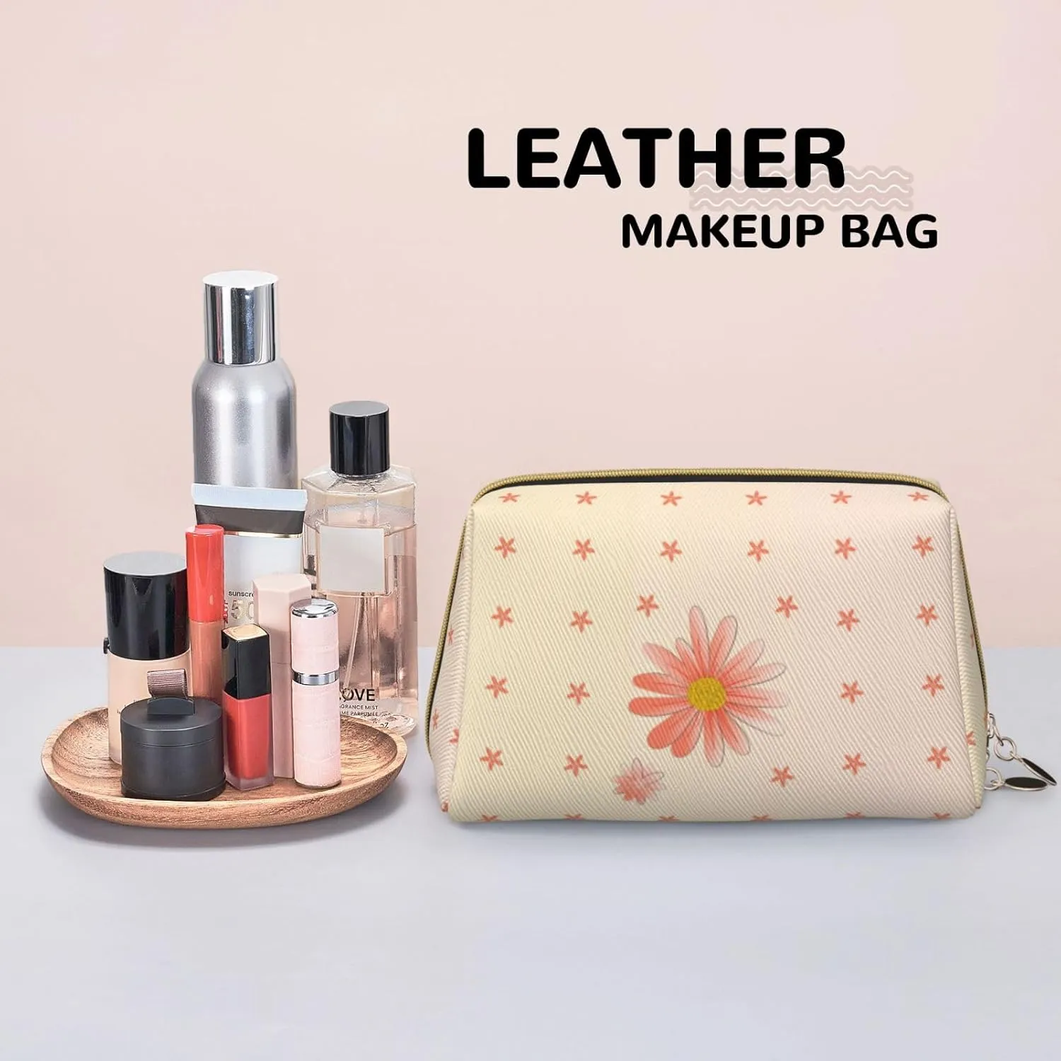 Cartoon Chrysanthemummakeup Bag Organizer,Toiletry Cosmetic Bag,Zipper Pouch Brushes Storage Case(Large)