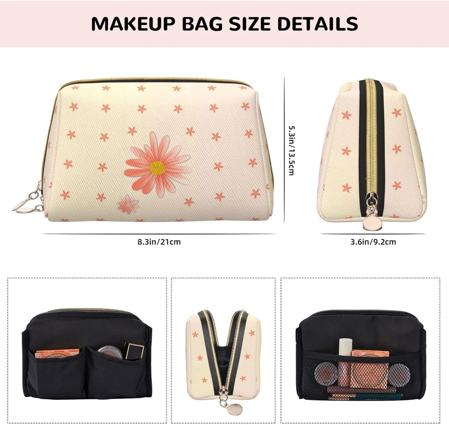 Cartoon Chrysanthemummakeup Bag Organizer,Toiletry Cosmetic Bag,Zipper Pouch Brushes Storage Case(Large)