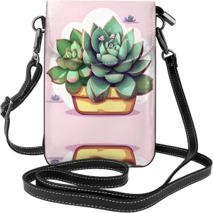 Cartoon Succulents Printed Women's Crossbody Phone Bag - Perfect for Travel and Shopping