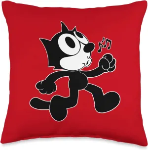 Cartoon Whistling and Walking Music Notes Felix Tee Throw Pillow, 16x16, Multicolor
