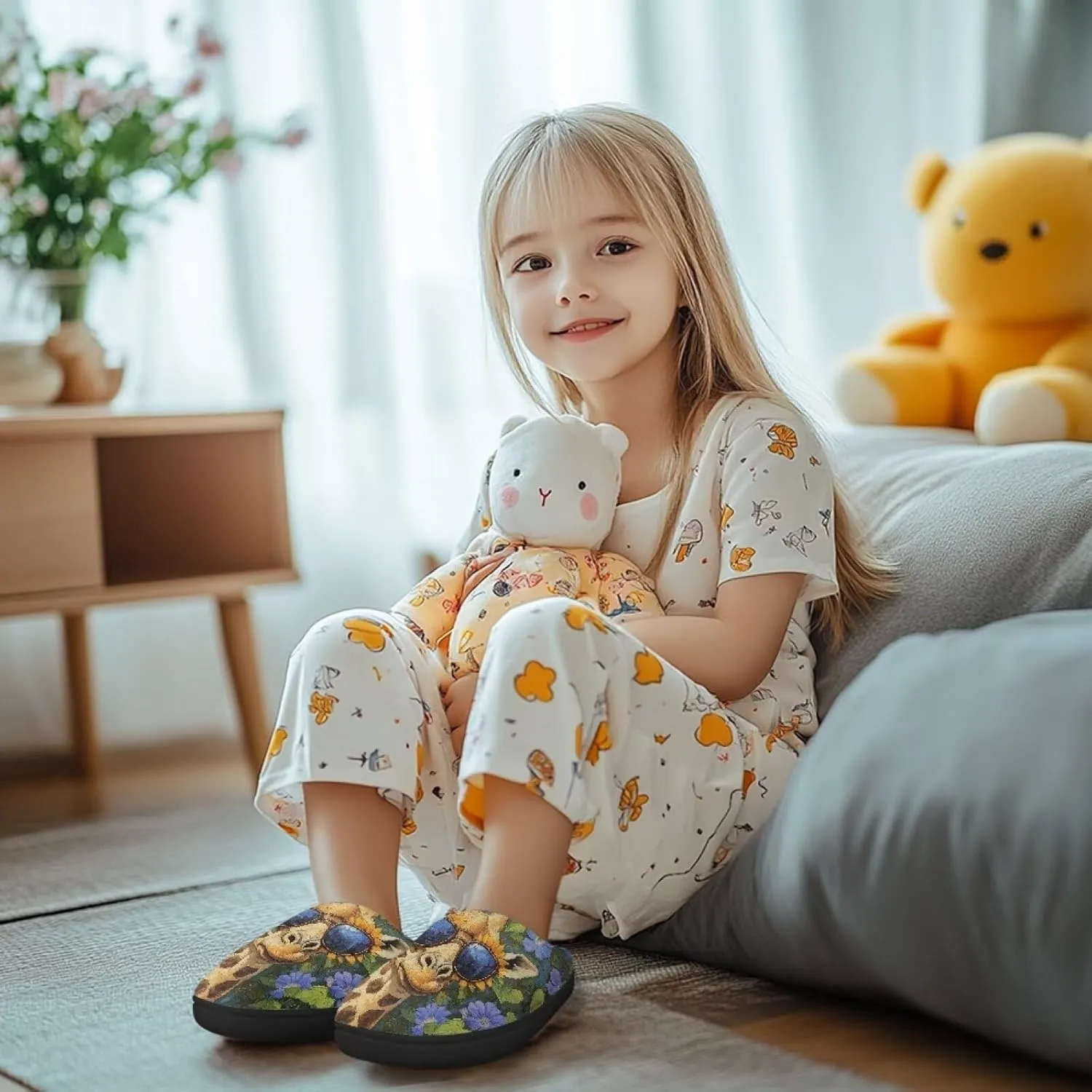 Cartoon Winter Plush Warm Slippers for Kids Boys Girls Slip On House Slippers Flannel Fuzzy Indoor Shoes SizeUS 9-15