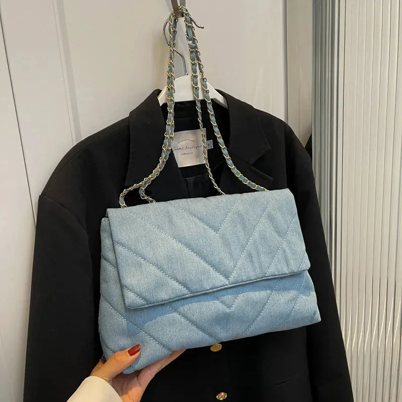 Casual Solid Canvas Women Shoulder Bag Fashion Chain Crossbody Bags High Capacity Lady Handbags