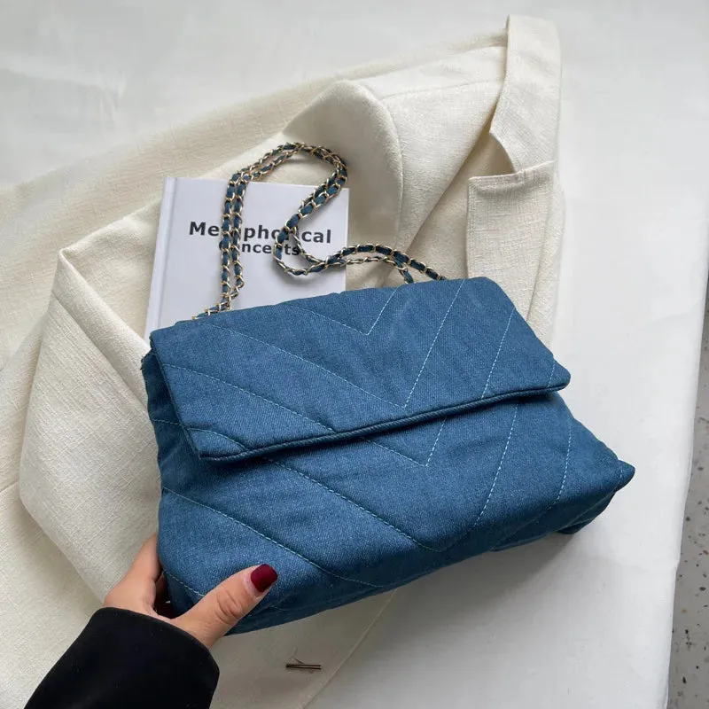 Casual Solid Canvas Women Shoulder Bag Fashion Chain Crossbody Bags High Capacity Lady Handbags