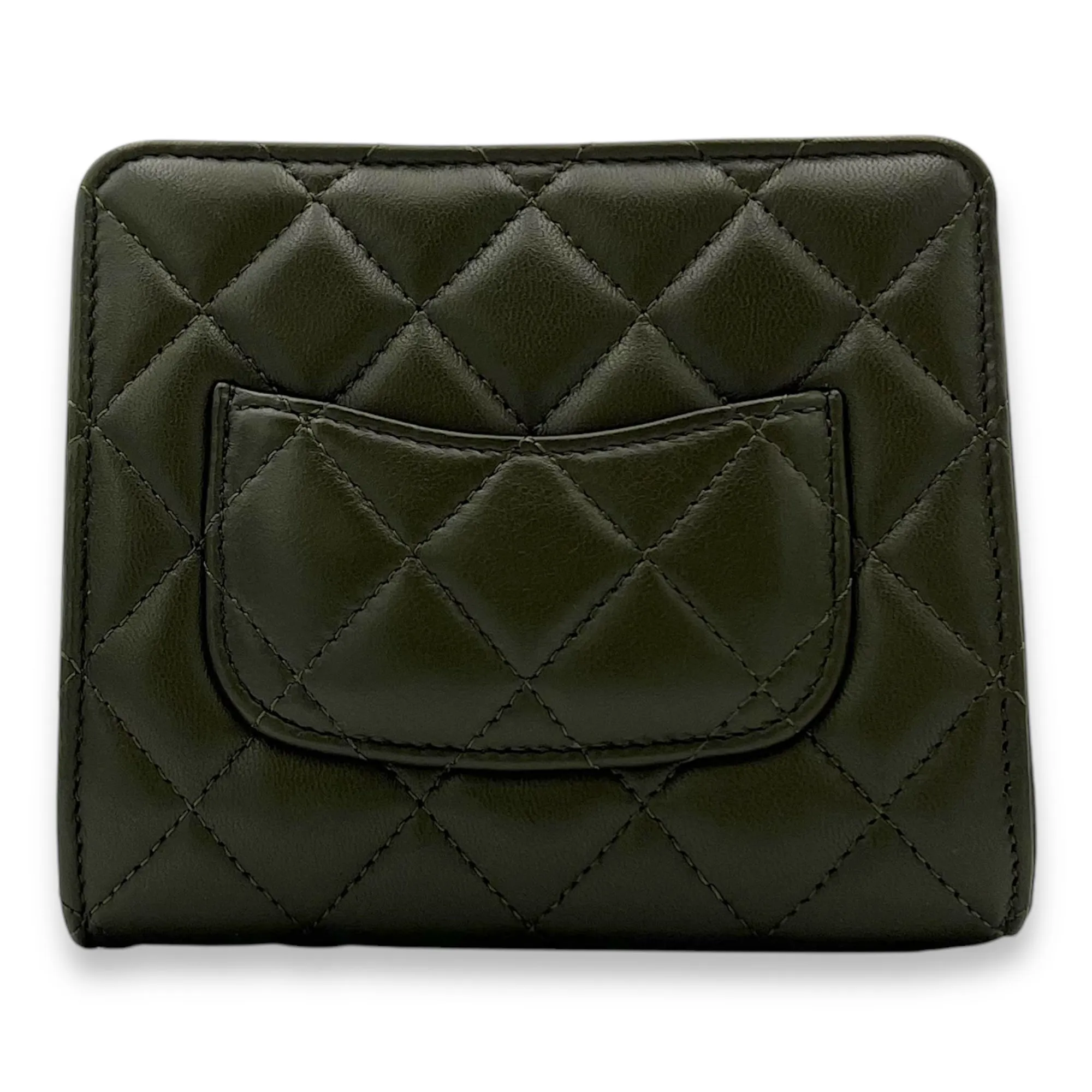 CC Card Wallet Crossbody Bag Green in Lambskin, Gold hardware