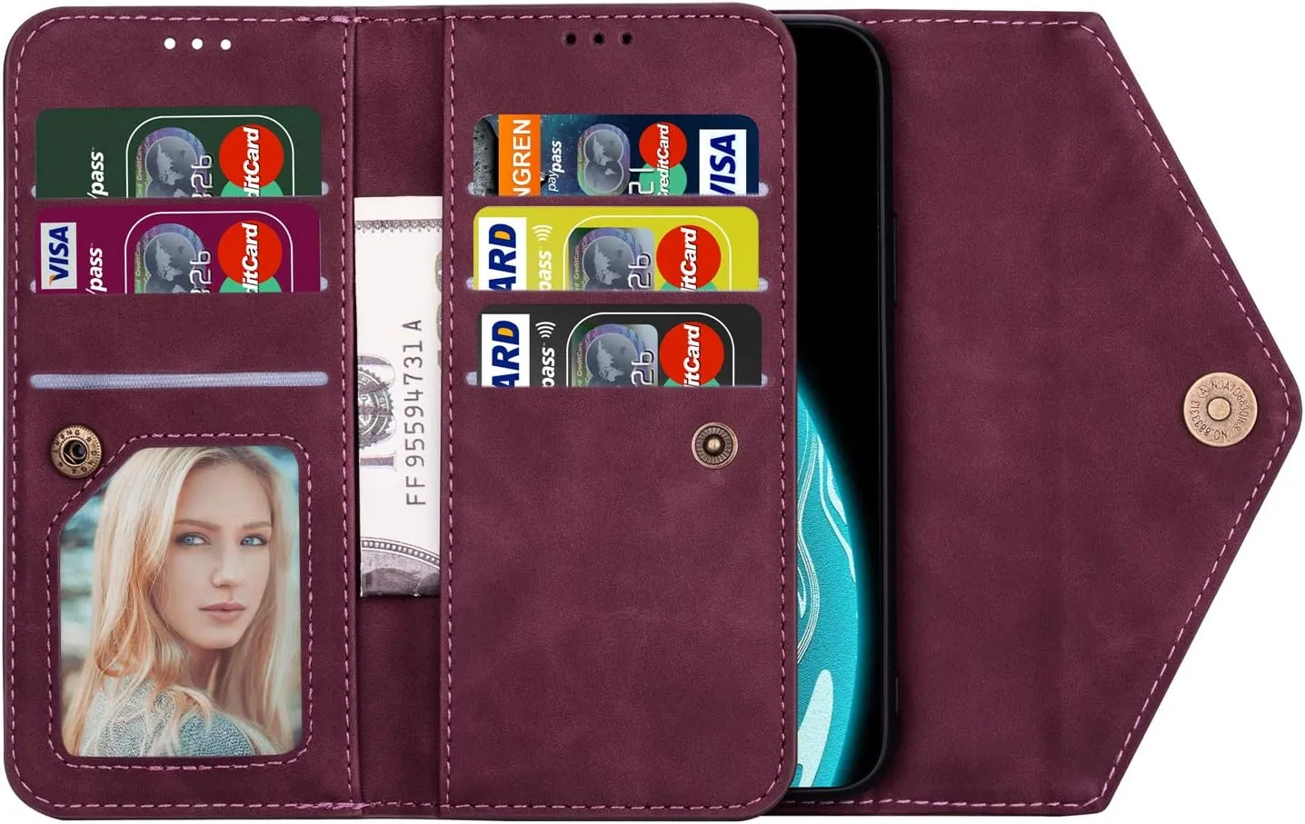 CCSamll for Samsung Galaxy Note 20 Wallet Case Crossbody Bag Purses for Women, RFID Blocking Zipper Handbag Neck Strap Lanyard Cover with 9 Card Slot Holder Phone Case for Note 20 XK Wine