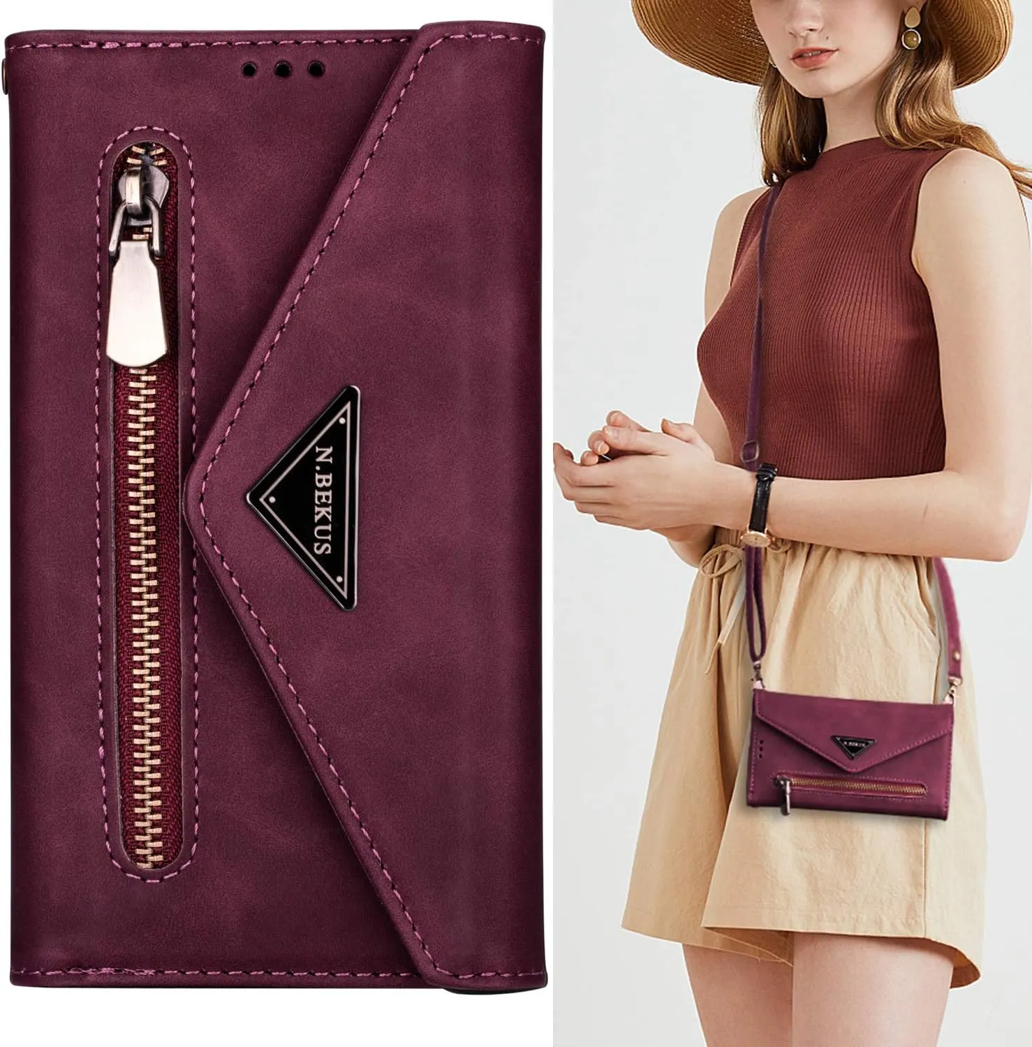 CCSamll for Samsung Galaxy Note 20 Wallet Case Crossbody Bag Purses for Women, RFID Blocking Zipper Handbag Neck Strap Lanyard Cover with 9 Card Slot Holder Phone Case for Note 20 XK Wine