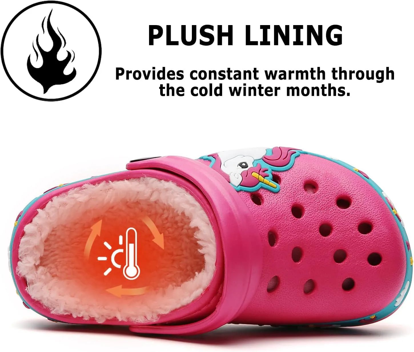 CERYTHRINA Kids Fur Lined Garden Clogs: Cartoon Sandals - Fleece Winter Warm House Slippers for Boys Girls Toddler
