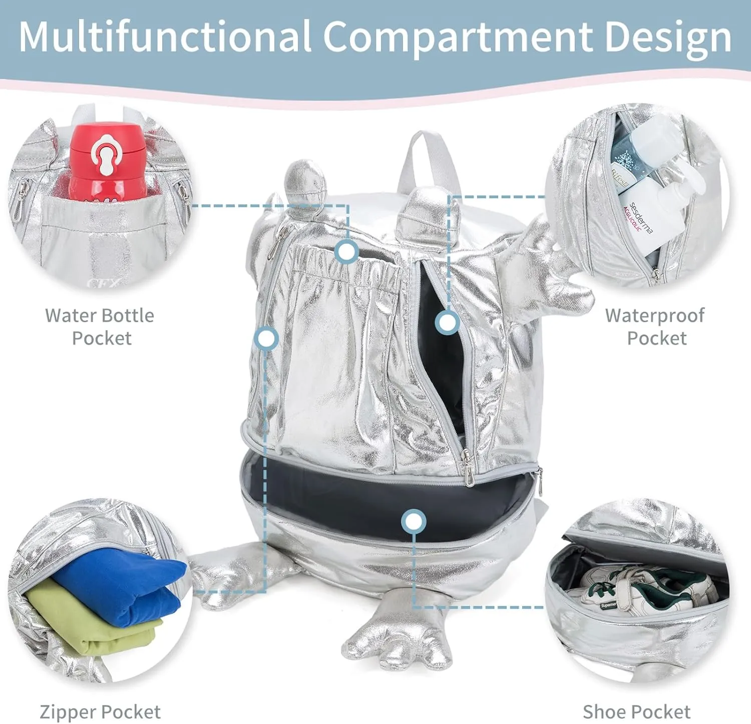 CFX swim bag for kids, small backpack dry wet bag, wide shoulder strap, beach sports swimmer gifts boys and girls