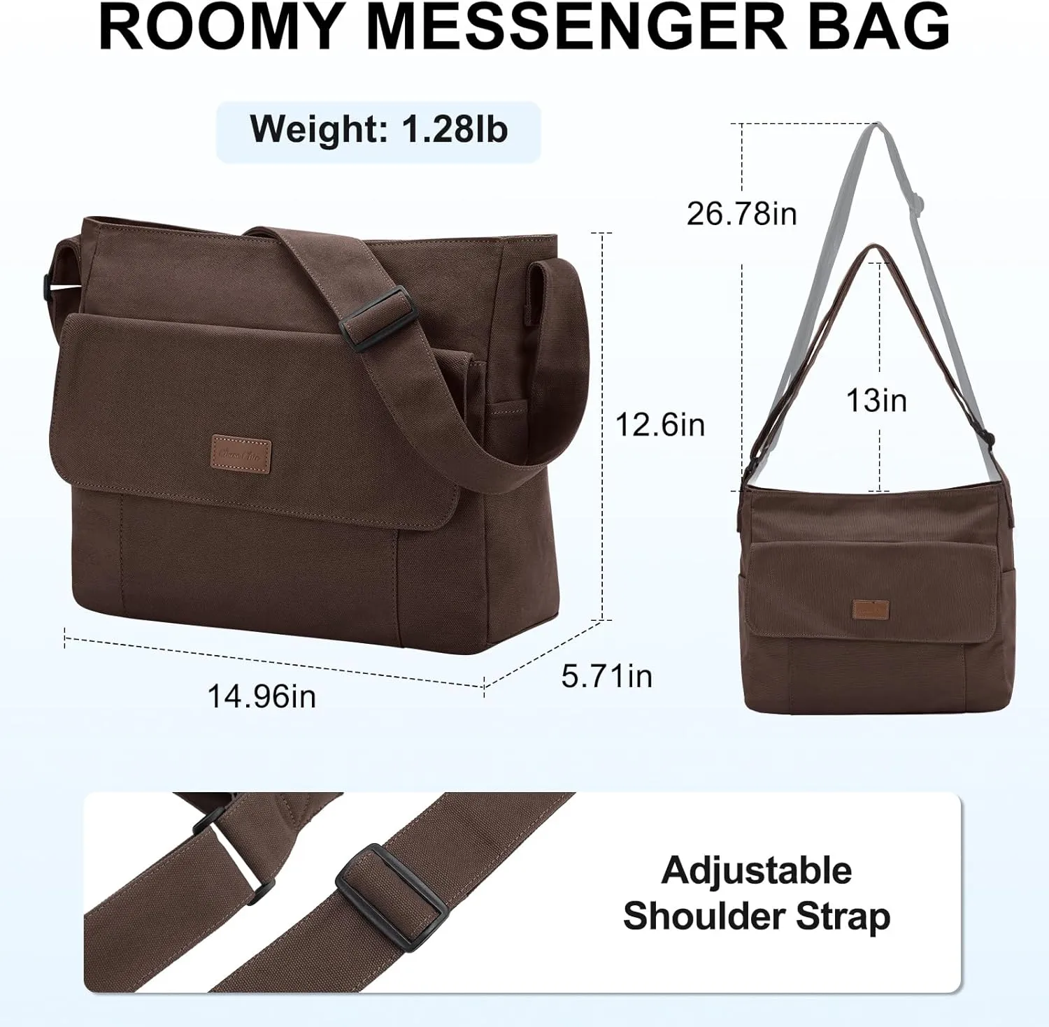 Chase Chic Canvas Messenger Bag, Large Laptop Crossbody Sholder Satchel Work College Tote Bag for Men Women