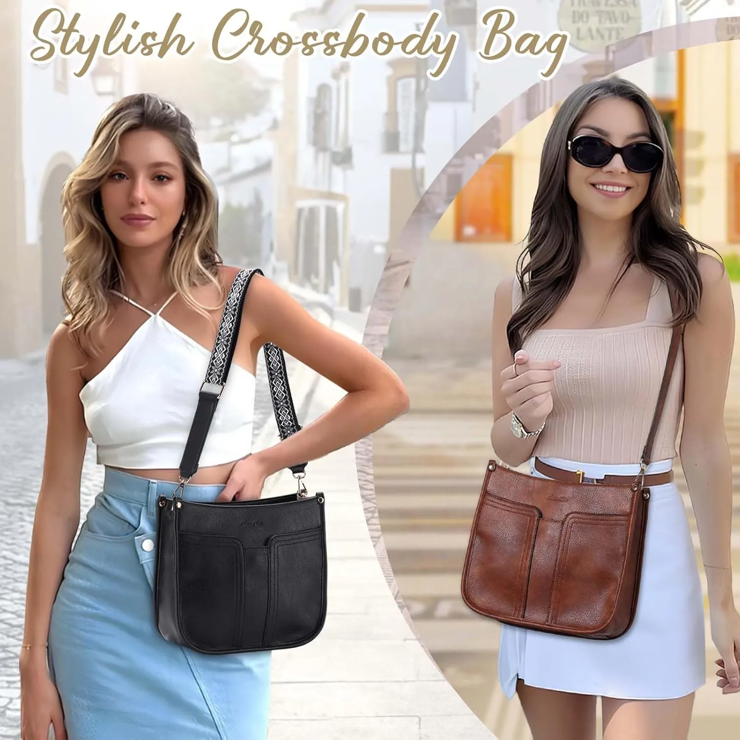 Chase Chic Crossbody Bags for Women, Vegan Leather Hobo Handbags Trendy Ladies Shoulder Bag Purse with 2 Adjustable Straps