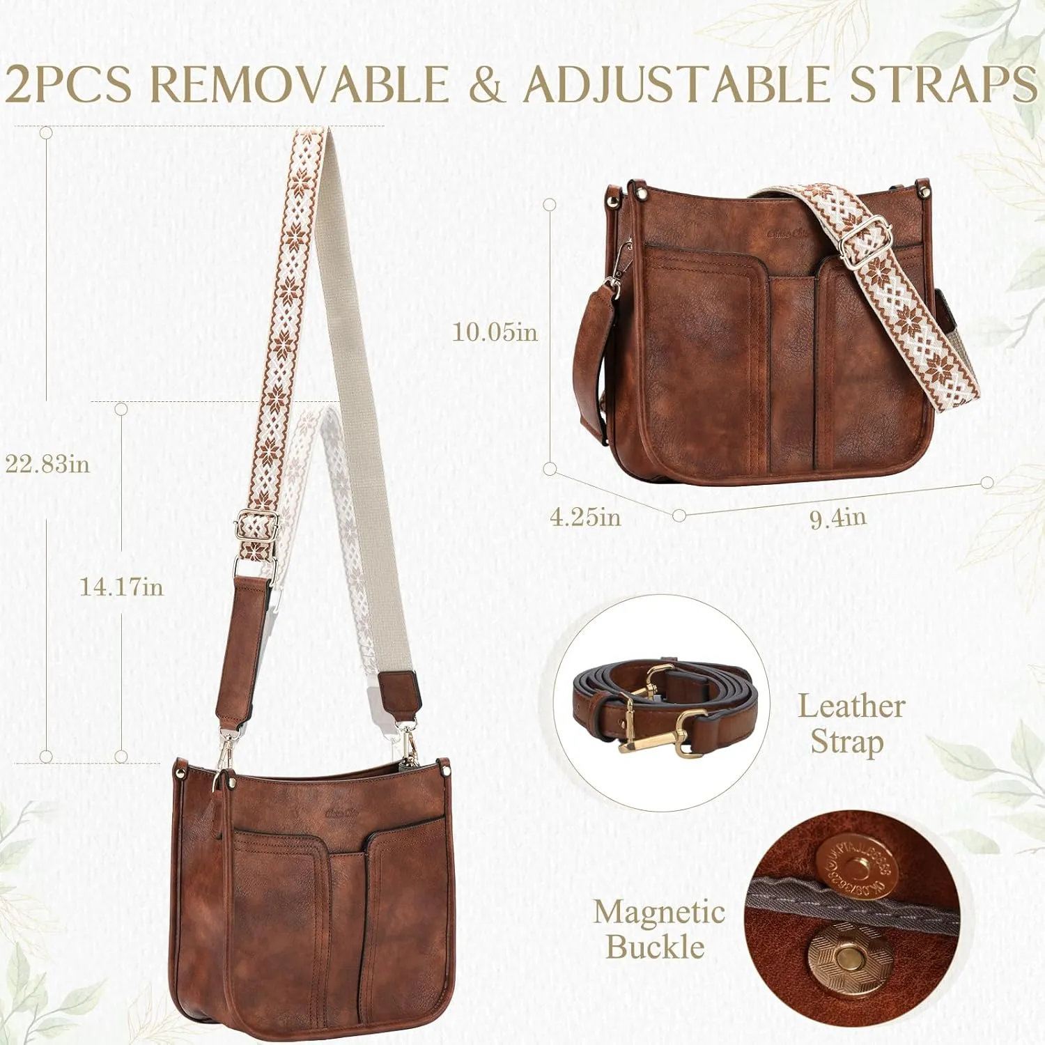 Chase Chic Crossbody Bags for Women, Vegan Leather Hobo Handbags Trendy Ladies Shoulder Bag Purse with 2 Adjustable Straps