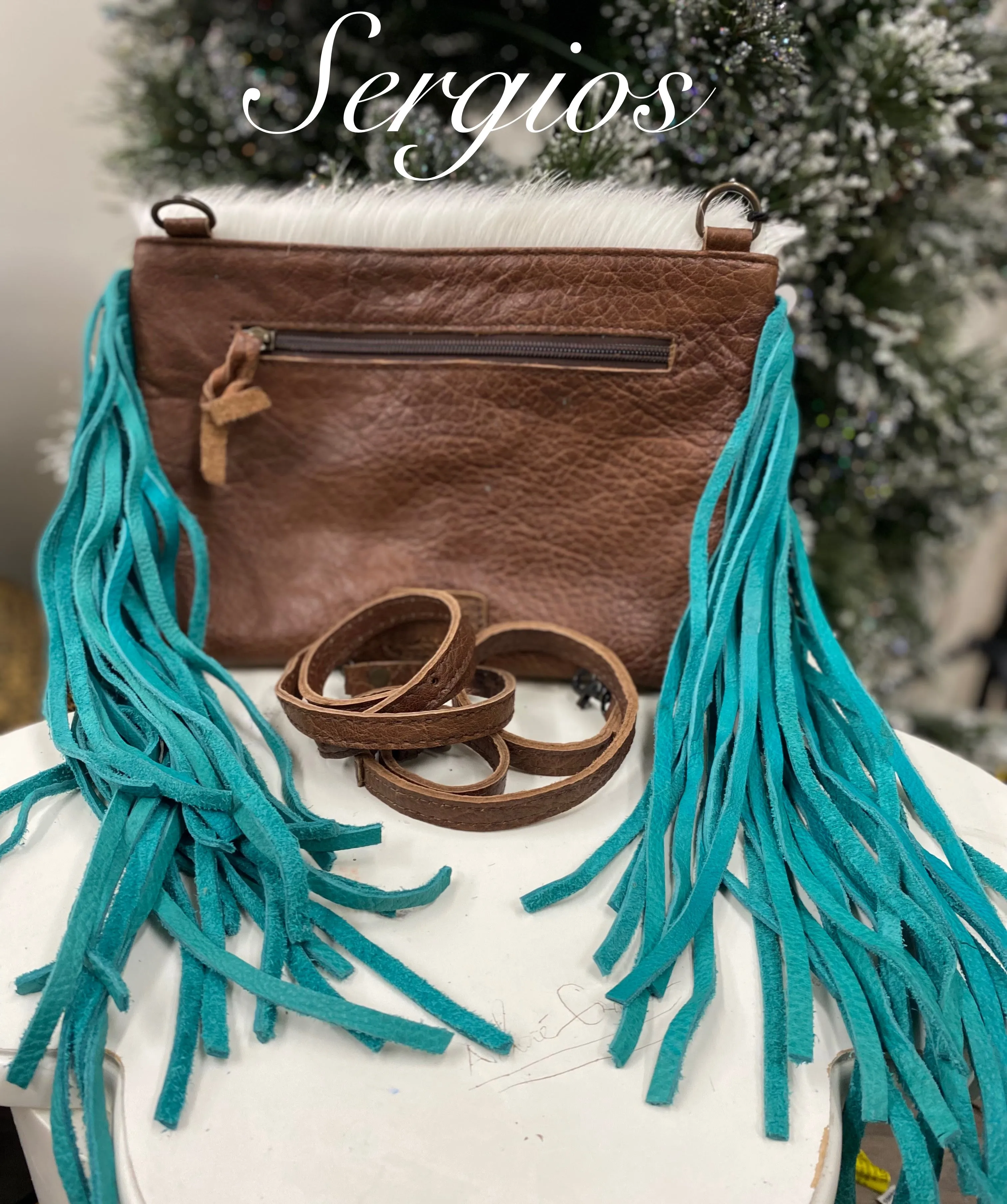 Cheetah crossbody with tourquoise fringes