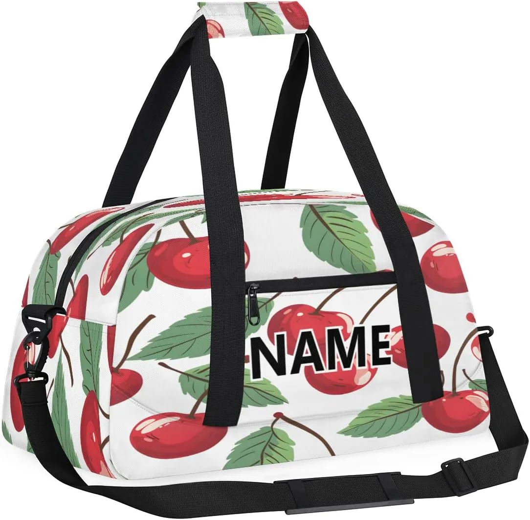 Cherry Mini Gym Bag 18 inch for Women Men Waterproof Custom Fruits and Leaves Travel Duffel Bag Carry On Overnight Tote Nurse Bag for Work Fitness Hiking