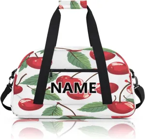 Cherry Mini Gym Bag 18 inch for Women Men Waterproof Custom Fruits and Leaves Travel Duffel Bag Carry On Overnight Tote Nurse Bag for Work Fitness Hiking