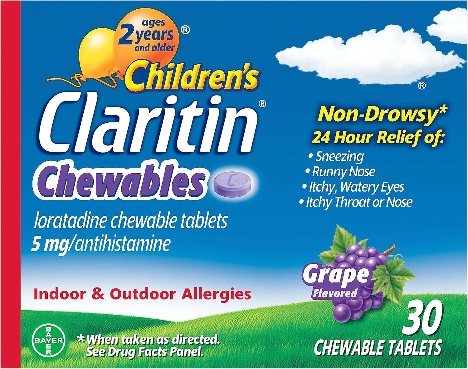 Children's Claritin Chewables 24 HR Children Allergy Medicine, Grape, 30 Count
