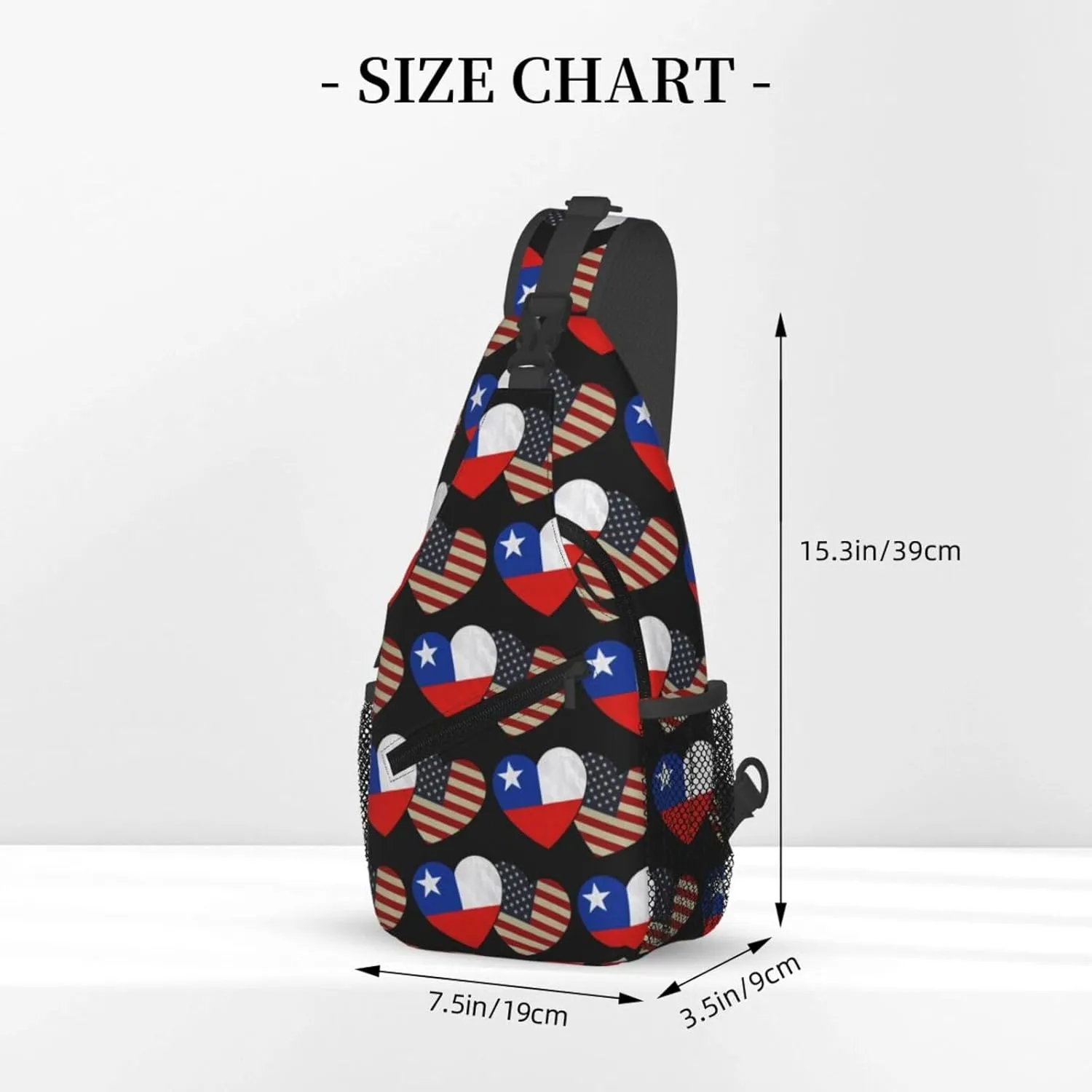 Chile Chilean American Flag Couple Hearts Love Flag Crossbody Bags Sling Backpack Cross Chest Bag Sports Shoulder Bag Gym Fanny Pack Adjustable Cycling Daypack Diagonally Rucksack for Running