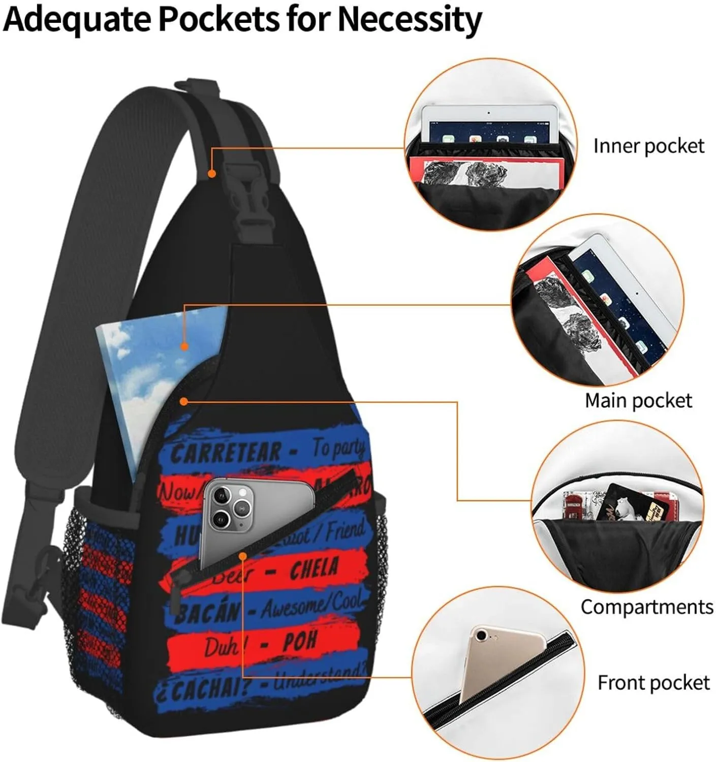 Chile Flag Chilean Slang Crossbody Bags Sling Backpack Cross Chest Bag Sports Shoulder Bag Gym Fanny Pack Adjustable Cycling Daypack Diagonally Rucksack for Running