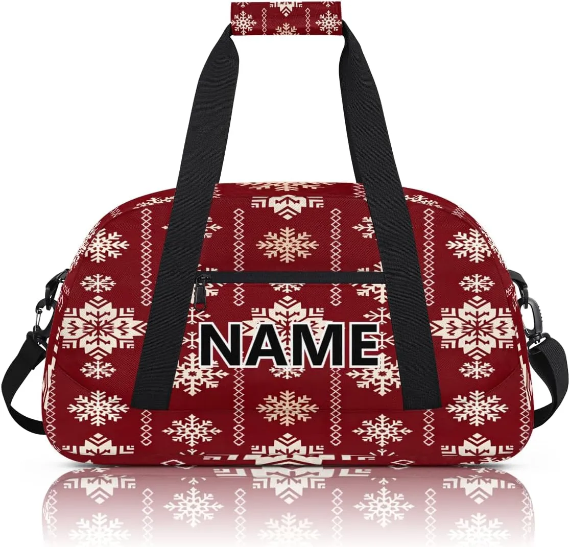 Christmas Snowflake Mini Gym Bag 18 inch for Women Men Waterproof Custom Winter Snowflake Travel Duffel Bag Carry On Overnight Tote Nurse Bag for Work Fitness Hiking