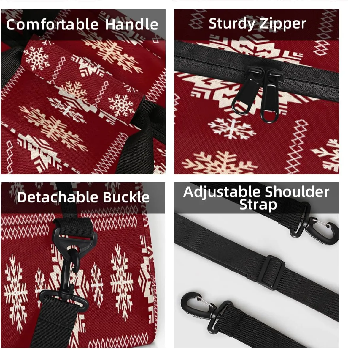 Christmas Snowflake Mini Gym Bag 18 inch for Women Men Waterproof Custom Winter Snowflake Travel Duffel Bag Carry On Overnight Tote Nurse Bag for Work Fitness Hiking