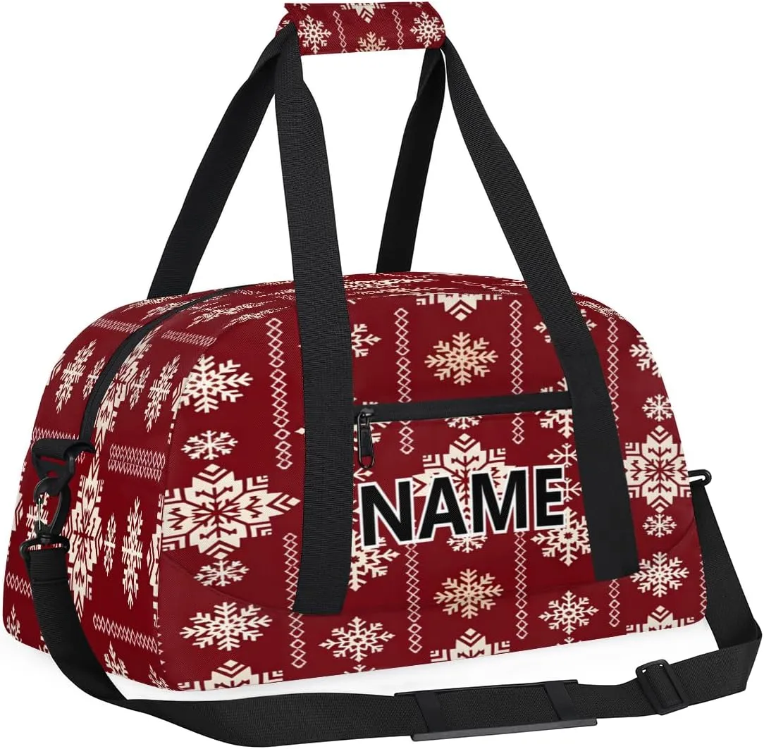 Christmas Snowflake Mini Gym Bag 18 inch for Women Men Waterproof Custom Winter Snowflake Travel Duffel Bag Carry On Overnight Tote Nurse Bag for Work Fitness Hiking