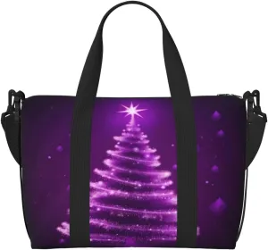Christmas Tree Travel Duffel Bags for Women Men, Sports Training Gym Bag Dance Bag with Adjustable Shoulder Strap Purple Star Floral Weekender Overnight Bag