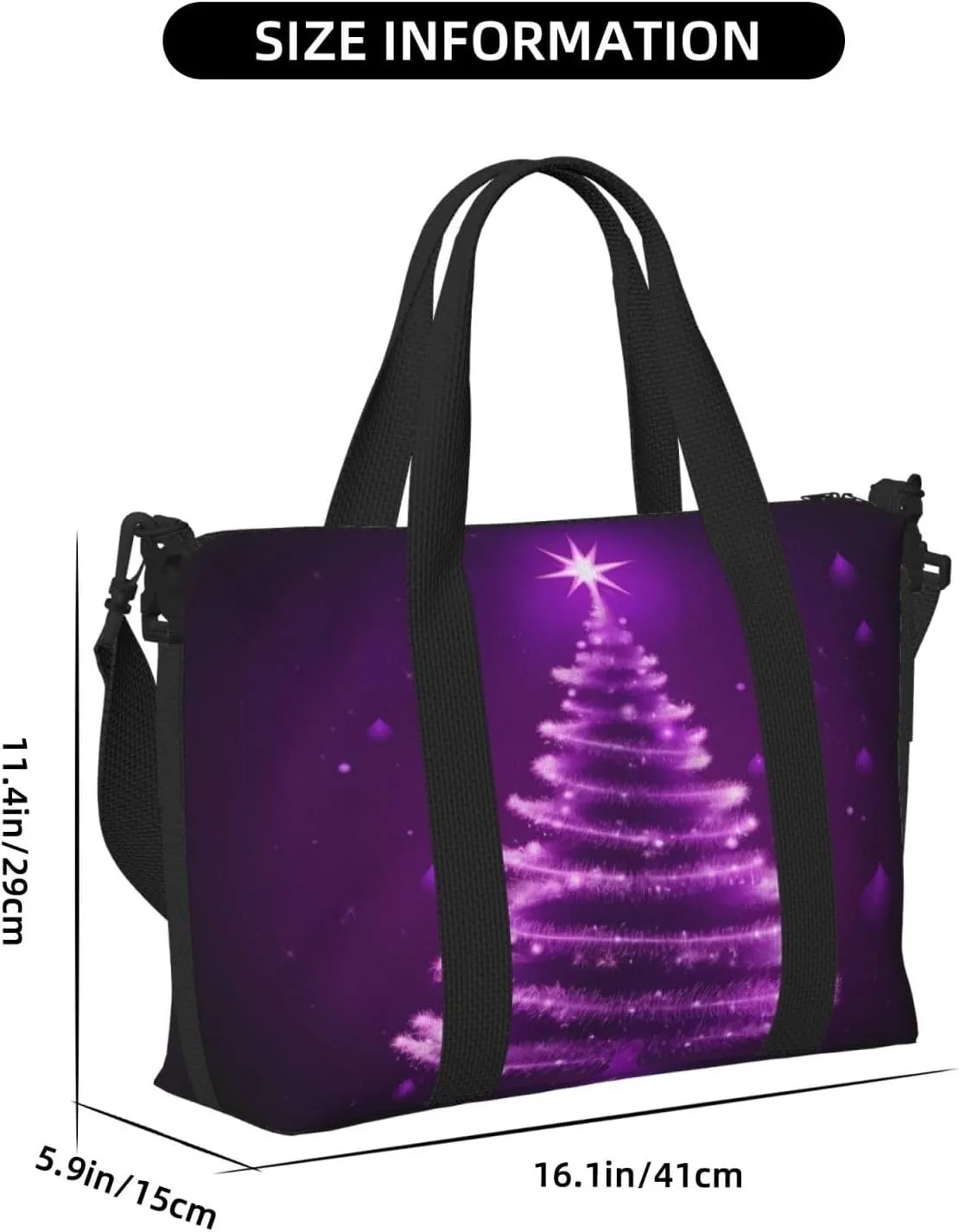 Christmas Tree Travel Duffel Bags for Women Men, Sports Training Gym Bag Dance Bag with Adjustable Shoulder Strap Purple Star Floral Weekender Overnight Bag