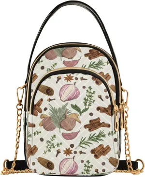 Cinnamon Garlic Herbs Ivory Multi Pockets Crossbody Bags for Women Zip Cell Phone Purse Wallet Bag with Detachable Shoulder Strap Cross Body Handbag for Gift Traveling Shopping Women Girls Trendy