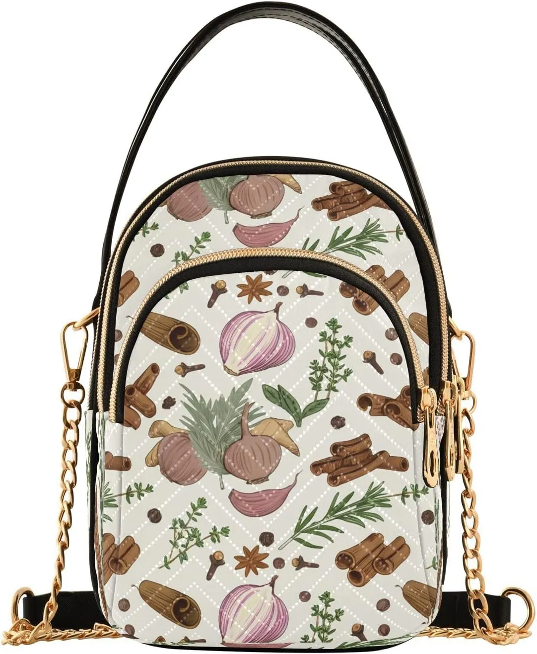 Cinnamon Garlic Herbs Ivory Multi Pockets Crossbody Bags for Women Zip Cell Phone Purse Wallet Bag with Detachable Shoulder Strap Cross Body Handbag for Gift Traveling Shopping Women Girls Trendy