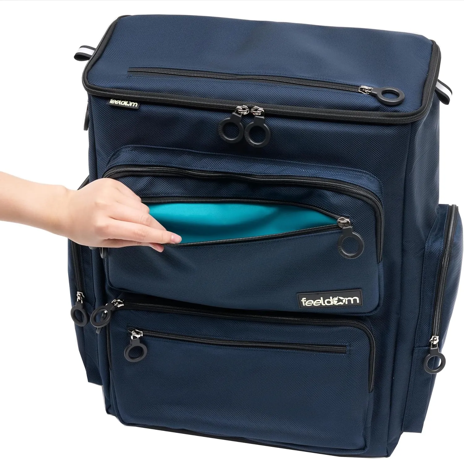 Classic Large Adaptive Wheelchair Backpack for Back of Chair – 50L EZ-Access Respirator-Compatible Wheelchair Bag – Mobility Scooter & Electric Wheelchair Accessories, Navy Blue/Aqua