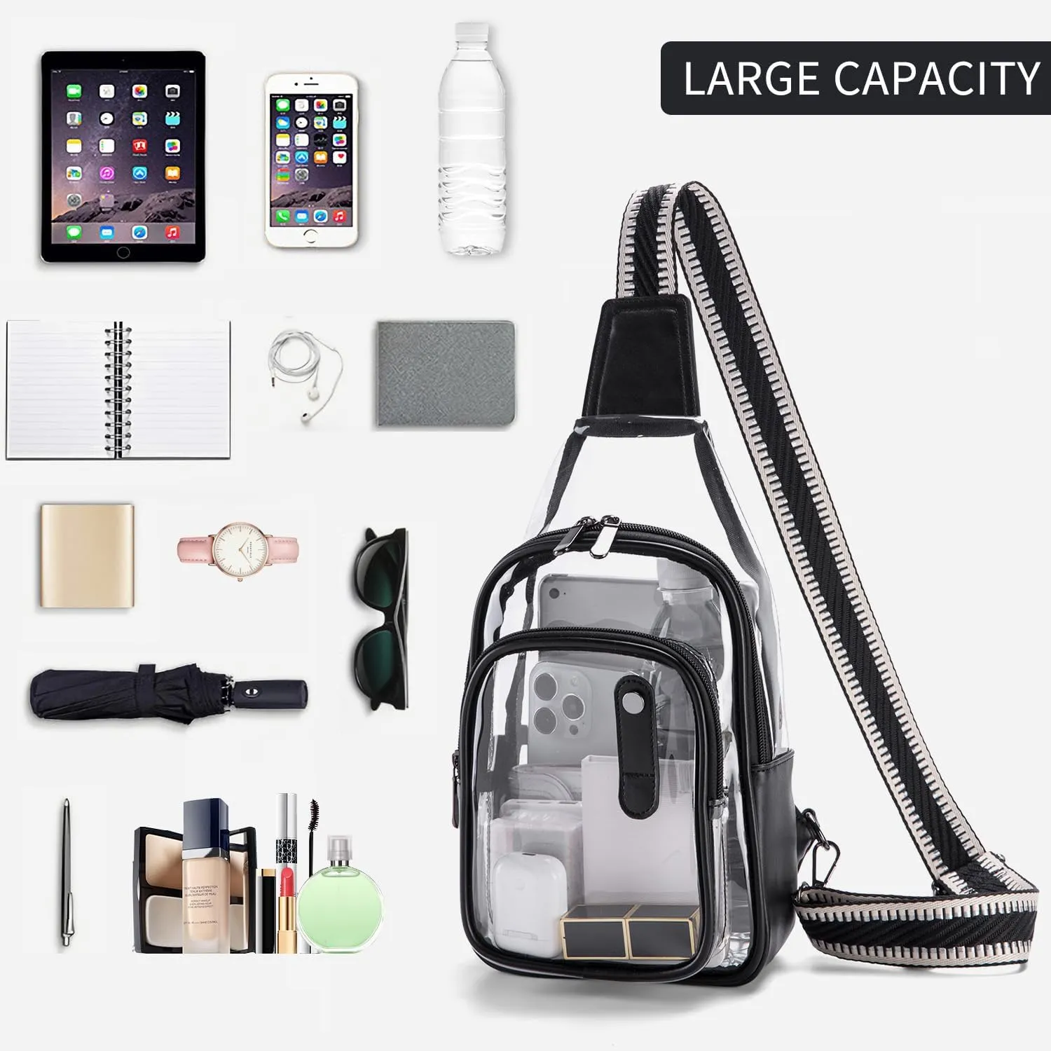 Clear Bag for Stadium Events, Clear Purses For Women Stadium Crossbody Clear Fanny pack For Women Concert Bag