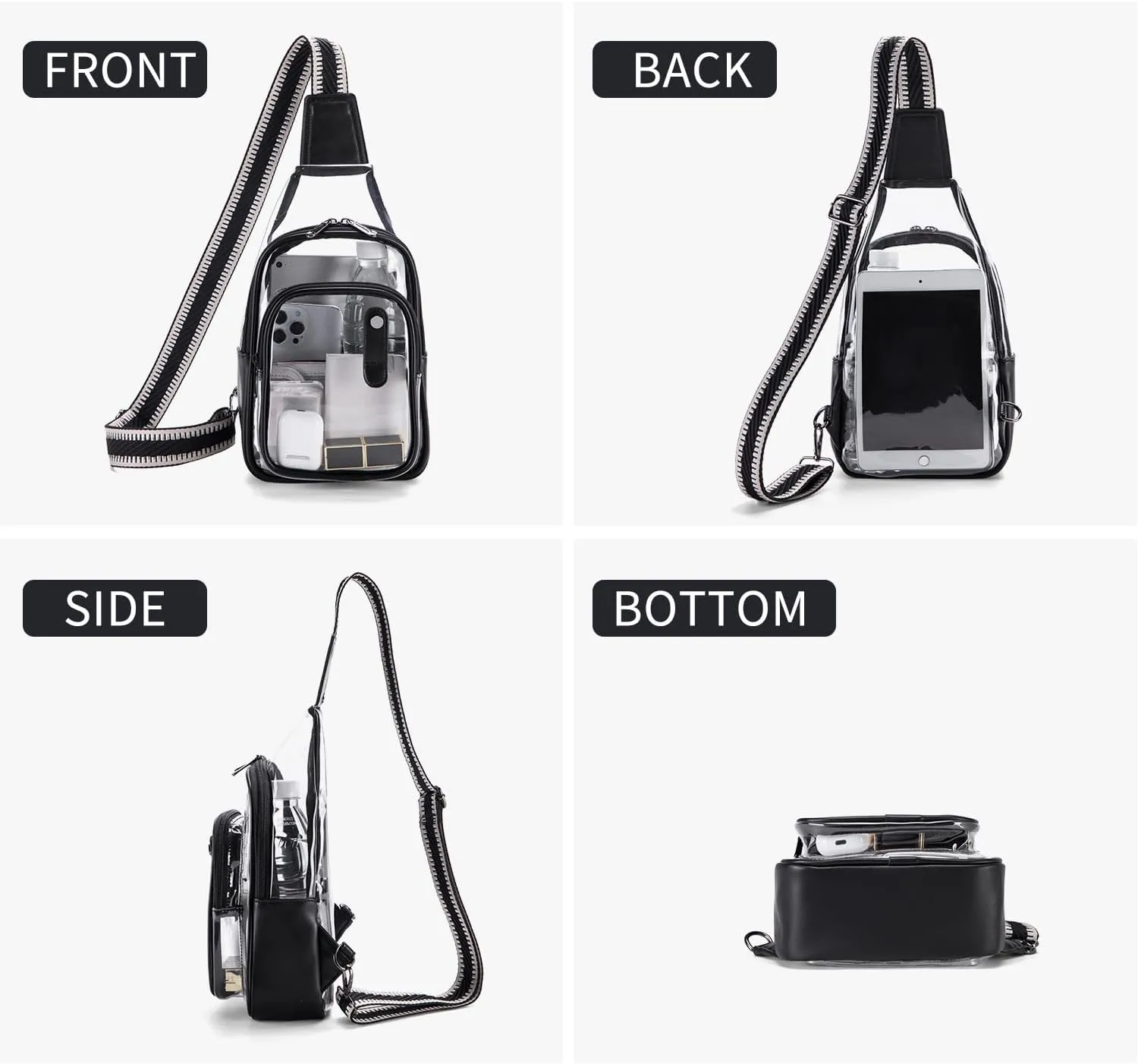 Clear Bag for Stadium Events, Clear Purses For Women Stadium Crossbody Clear Fanny pack For Women Concert Bag