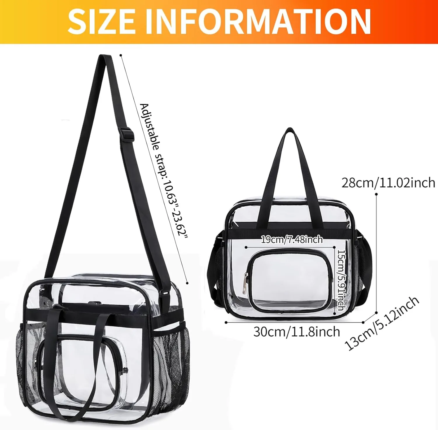 Clear Bags Stadium Approved,See Through Tote Bag Shoulder Strap Large Transparent Bag
