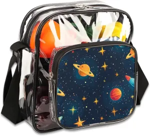 Clear Crossbody Bag Stadium Approved Universe Planets Transparent Bag for Festivals, Sports Events, Concerts,Beach Bag for Women Men Clear Purse with Front Pocket Messenger Bag with Adjustable Strap