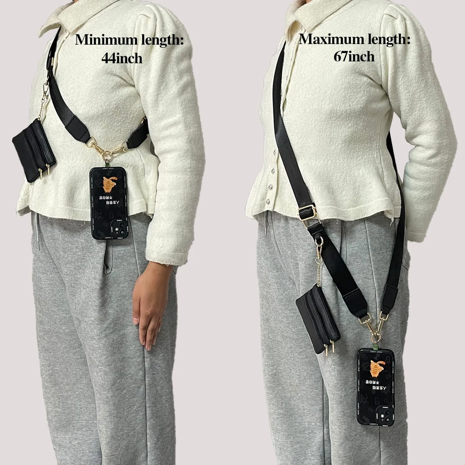 Clip And Go Strap for Phone with Wallet Crossbody Phone Strap with Zippered Pouch Clip and Go Phone Strap with Wallet Phone Lanyard Crossbody with Wallet Cell Phone Lanyards for Women