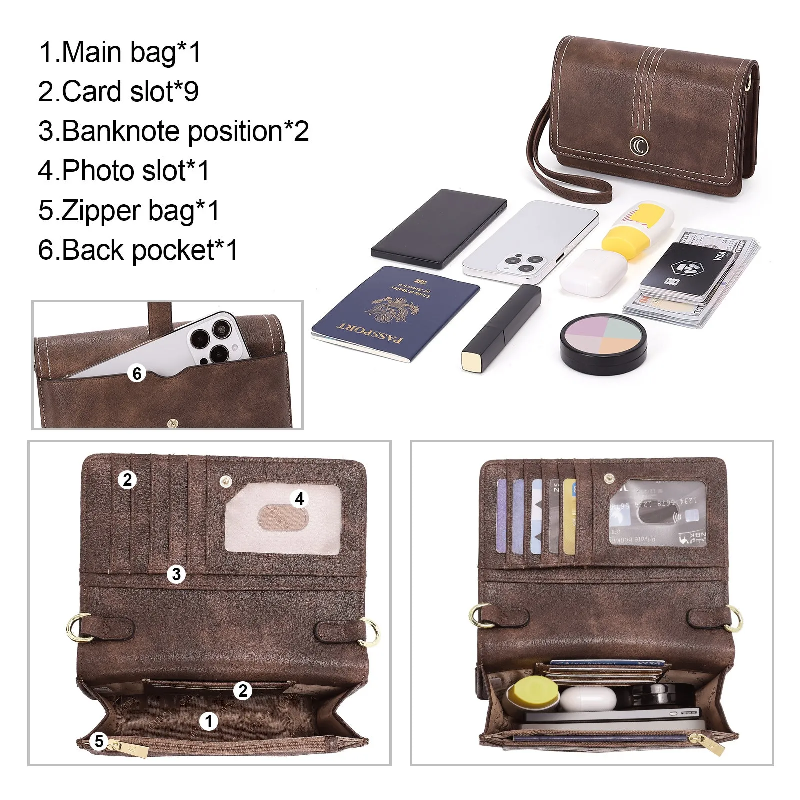 CLUCI Crossbody Purse for Women, Wristlet Wallet, Small Shoulder Bag with Card Slots, Leather Flap Cell phone Clutch