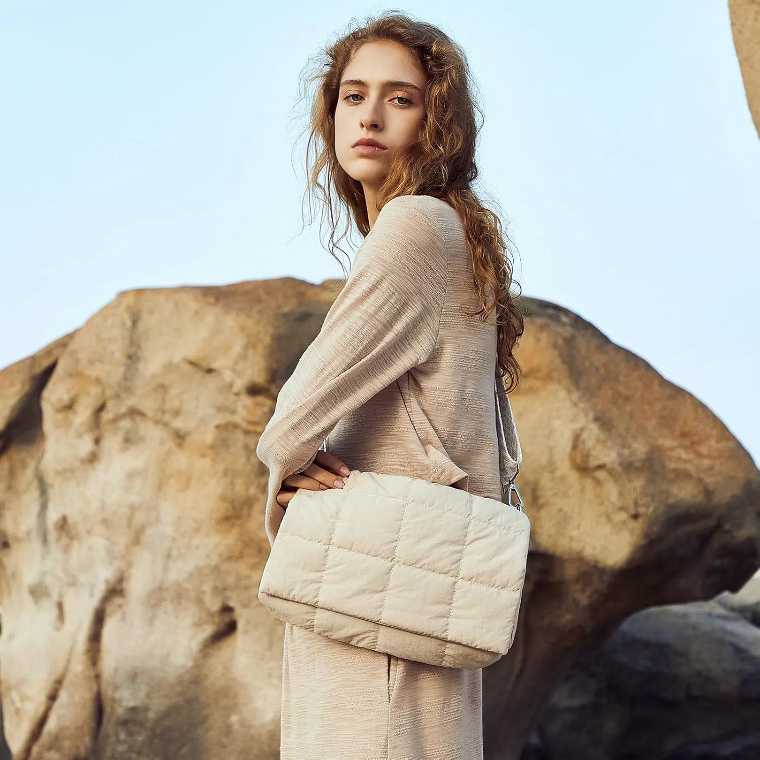 CLUCI Puffer Shoulder Bag Puffy Crossbody Purse for Women Middle Tote Bag Lightweight Cotton Padded Hobo Handbag