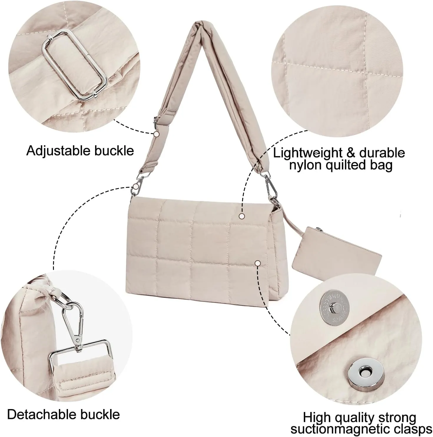 CLUCI Puffer Shoulder Bag Puffy Crossbody Purse for Women Middle Tote Bag Lightweight Cotton Padded Hobo Handbag