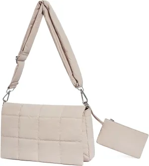 CLUCI Puffer Shoulder Bag Puffy Crossbody Purse for Women Middle Tote Bag Lightweight Cotton Padded Hobo Handbag