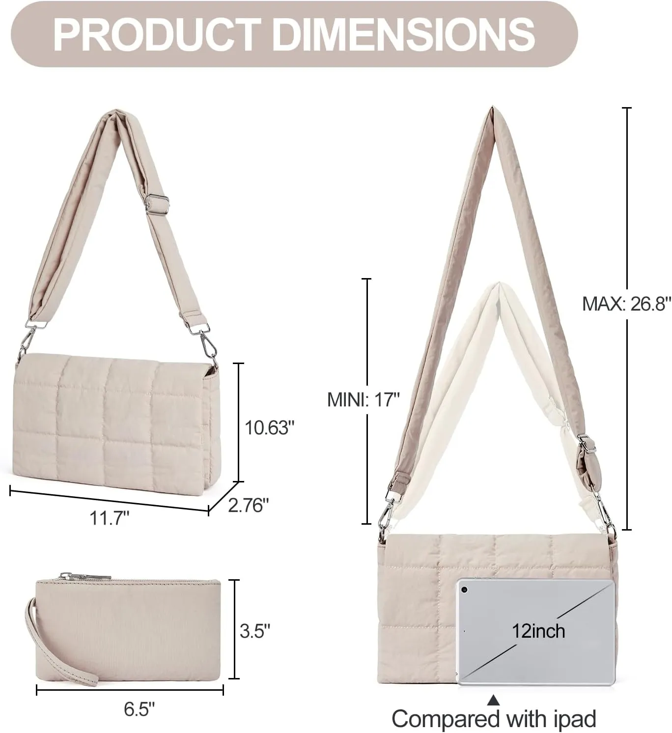 CLUCI Puffer Shoulder Bag Puffy Crossbody Purse for Women Middle Tote Bag Lightweight Cotton Padded Hobo Handbag
