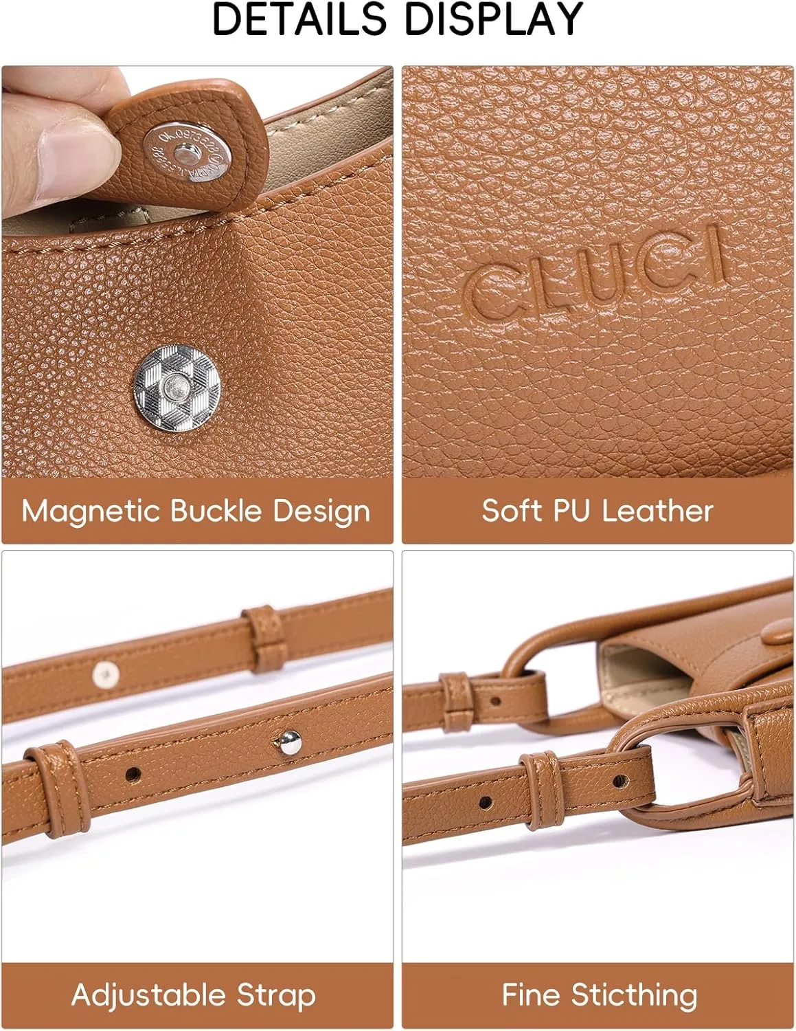 CLUCI Small Crossbody Bags for Women Trendy PU Leather Cell Phone Purse Wallet with Adjustable Strap