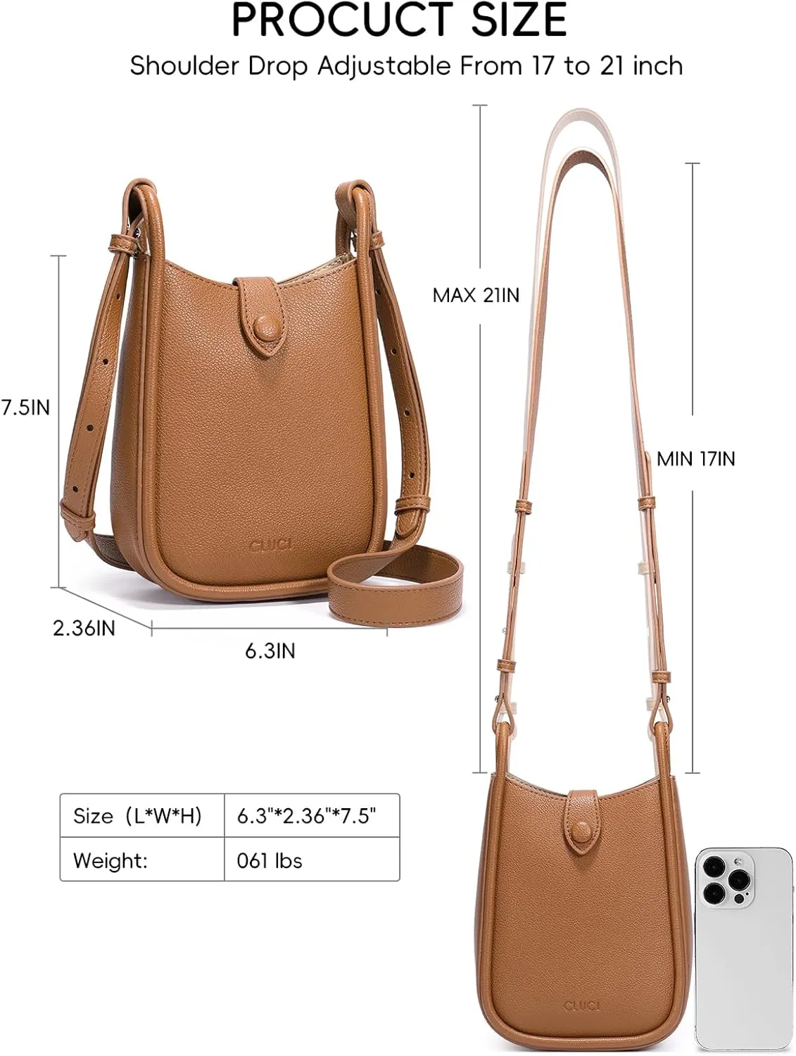 CLUCI Small Crossbody Bags for Women Trendy PU Leather Cell Phone Purse Wallet with Adjustable Strap