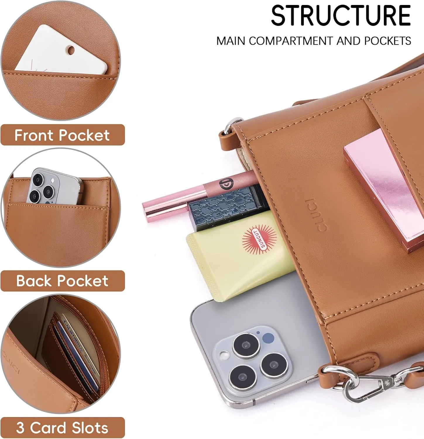CLUCI Small Crossbody Bags for Women Trendy PU Leather Cell Phone Purse Wallet with Adjustable Strap