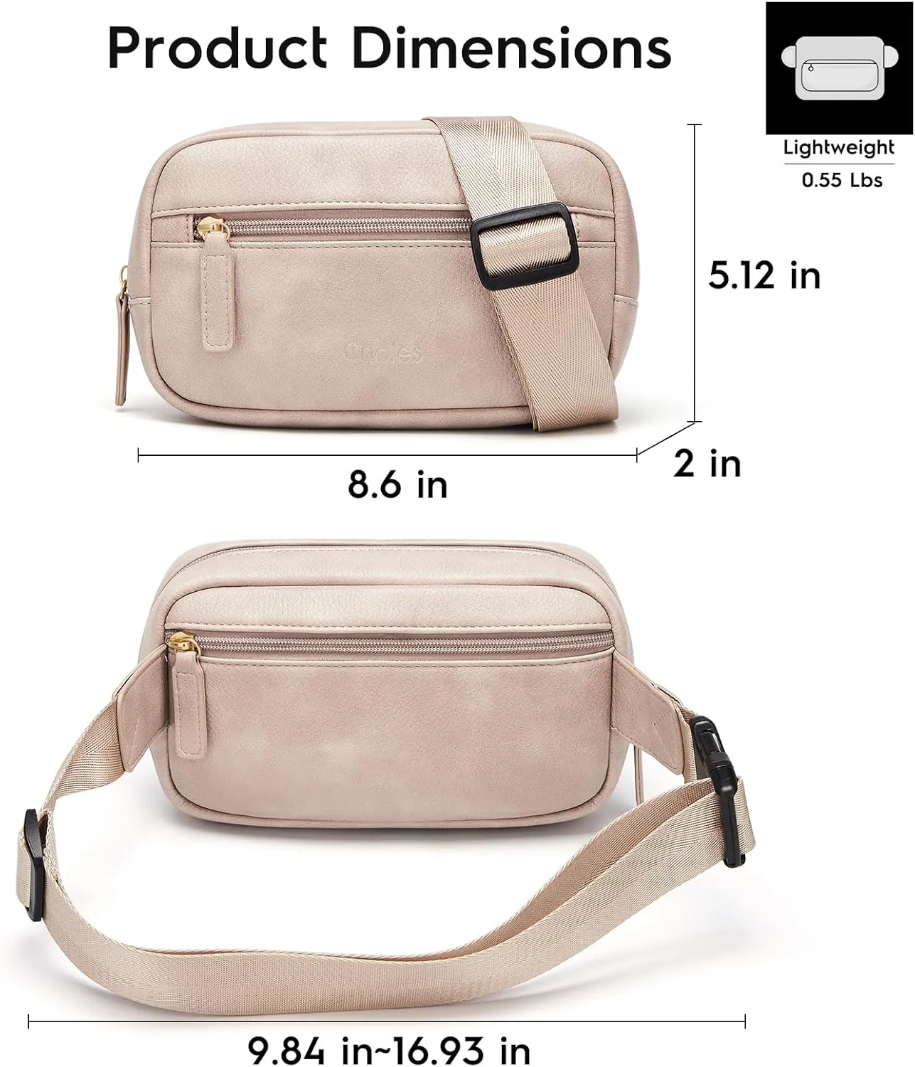 Cnoles Belt Bag for Women Fashion Waist Bag Vegan Leather Fanny Pack Crossbody Bags for Women With Adjustable Straps Grey