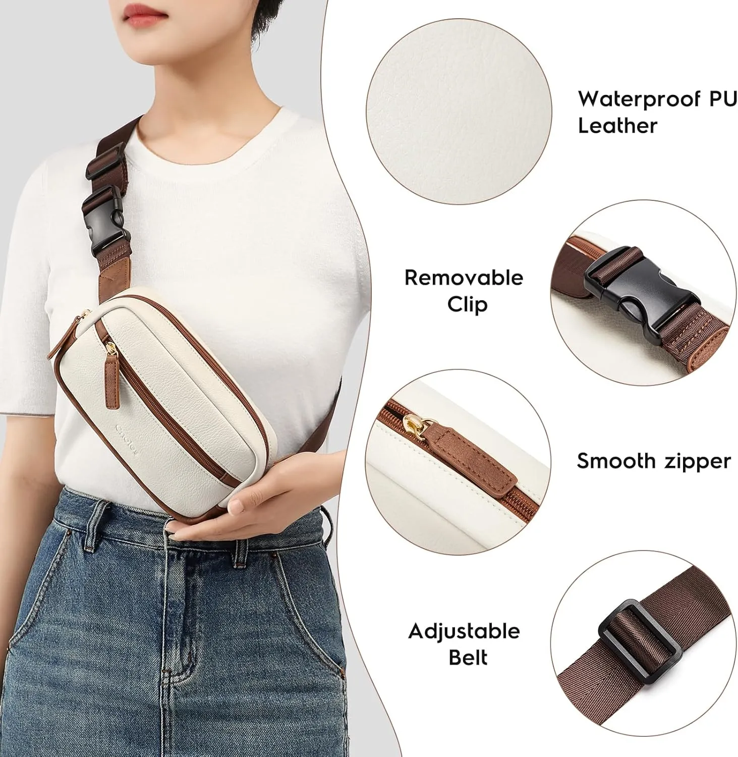 Cnoles Belt Bag for Women Fashion Waist Bag Vegan Leather Fanny Pack Crossbody Bags for Women With Adjustable Straps Grey