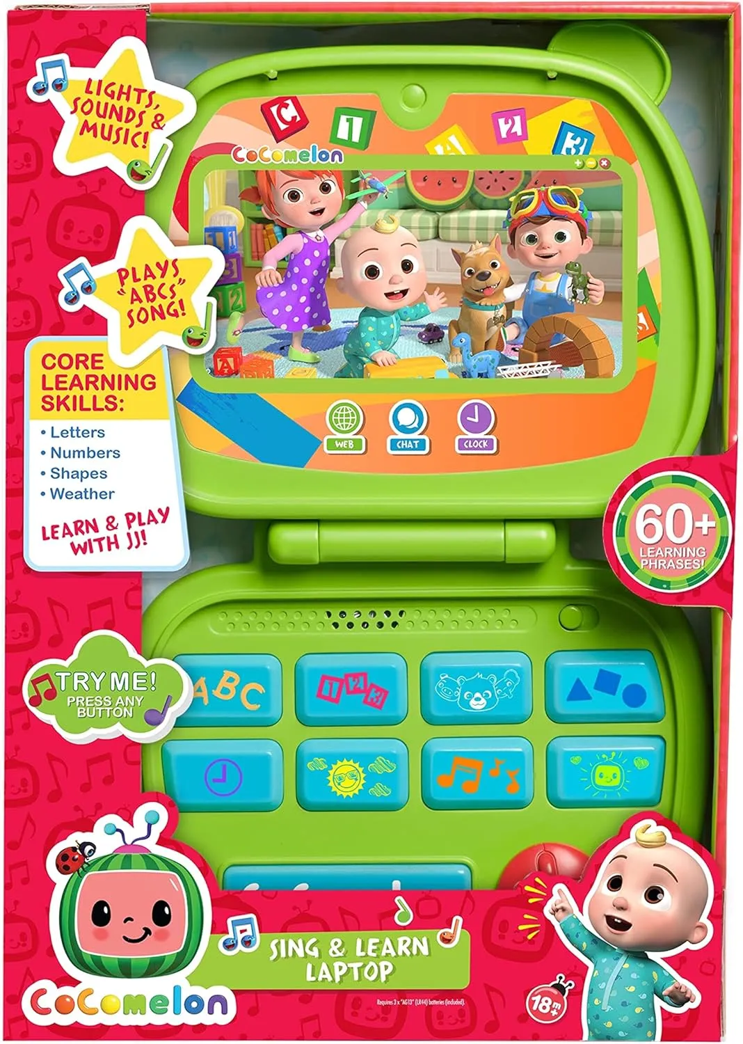 CoComelon Sing and Learn Laptop Toy for Kids, Lights, Sounds, and Music Encourages Letter, Number, Shape, and Animal Recognition, Officially Licensed Kids Toys for Ages 18 Month by Just Play