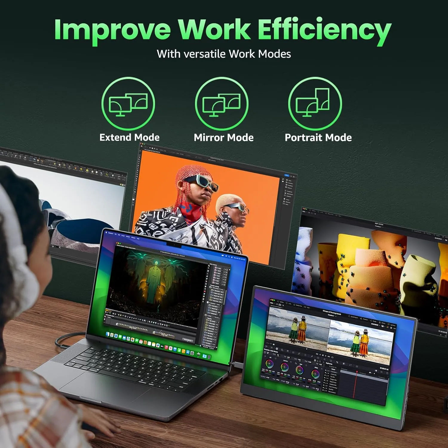 cocopar Portable Monitor 15.6 Inch Upgraded Travel 1080P Monitor with Speaker Full Size HDMI USB-C External Display for Laptop MacBook Surface PC Xbox PS4/5, with Kickstand VESA Compatible