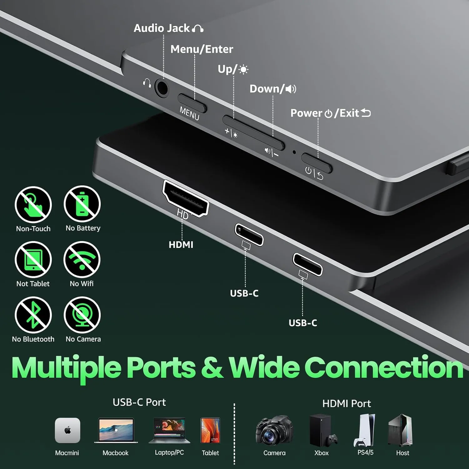 cocopar Portable Monitor 15.6 Inch Upgraded Travel 1080P Monitor with Speaker Full Size HDMI USB-C External Display for Laptop MacBook Surface PC Xbox PS4/5, with Kickstand VESA Compatible