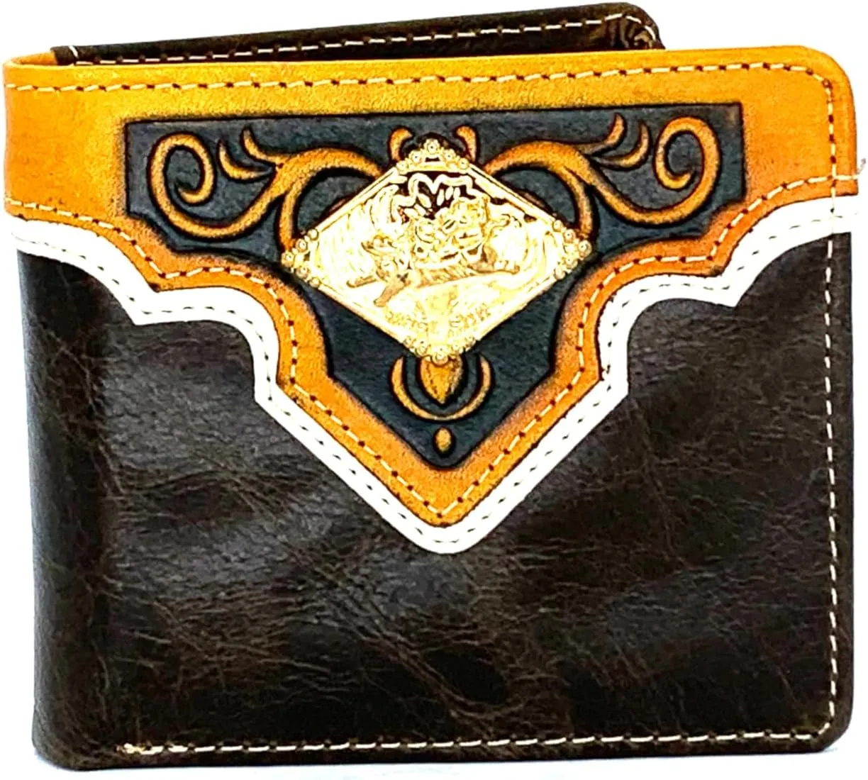 Coffee Leather Wallet With Bull Rider Concho
